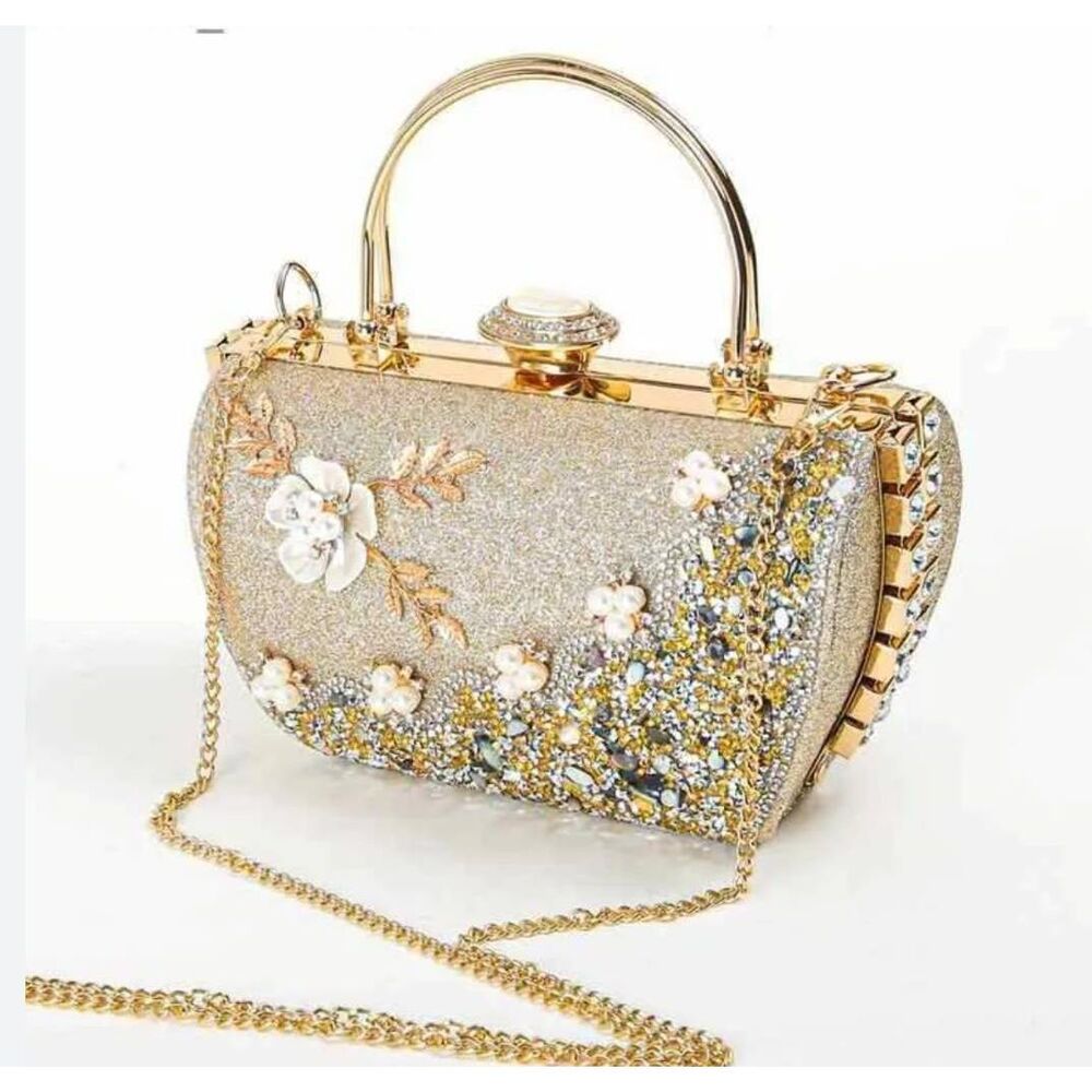 Rhinestone Embellished Floral Clutch